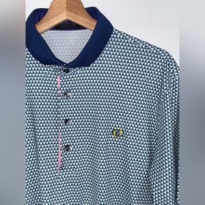 Greyson Polo Shirt Men's Large Blue Wolf All Over Print Performance Logo